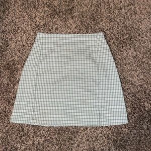 Brandy Melville white and light green plaid skirt
